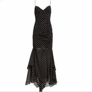 NICHOLAS Silk Chiffon Polka Dot Ruched Maxi Dress Gown NEW - XS